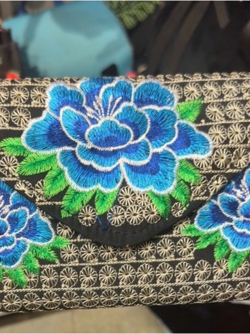 Embroidered Blue Floral Clutch Bag